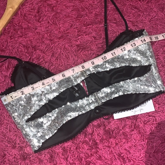 For Love & Lemons Sequin Glitter Silver Bustier Crop Top New With Tags NWT Large - Picture 14 of 16